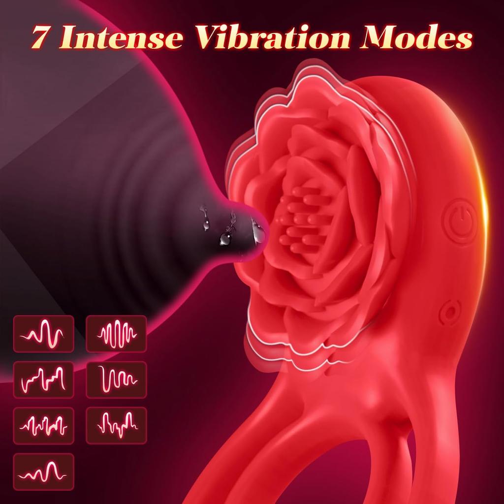 Rose Couples Vibrating Ring Vibrator Adult Toys for Men Women, 7 Modes Cockring Sexual Stimulation Long Lasting Stronger Male Rose Sex Toys