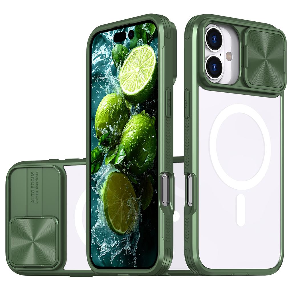 For iPhone 16 Clear Phone Case Compatible with MagSafe PC Cover with Camera Lens Slider