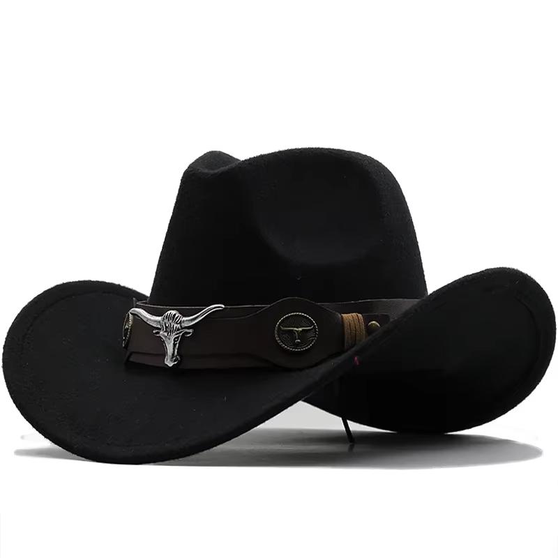 

New Western Cowboy Hat Black Wool Chapeu for Men, Jazz Hat for Men, Cap for Men, Cowgirl Hats for Dad, Size 56-58cm чёрный