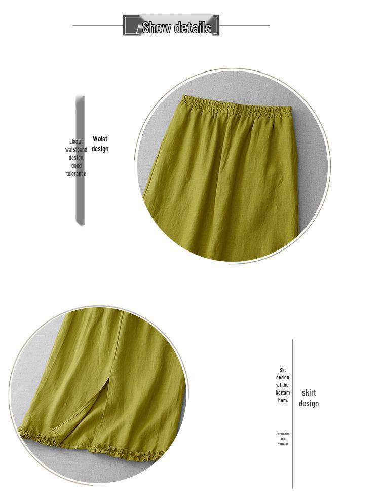 Korean-Style Summer Linen Ruffle Midi Skirt for Women