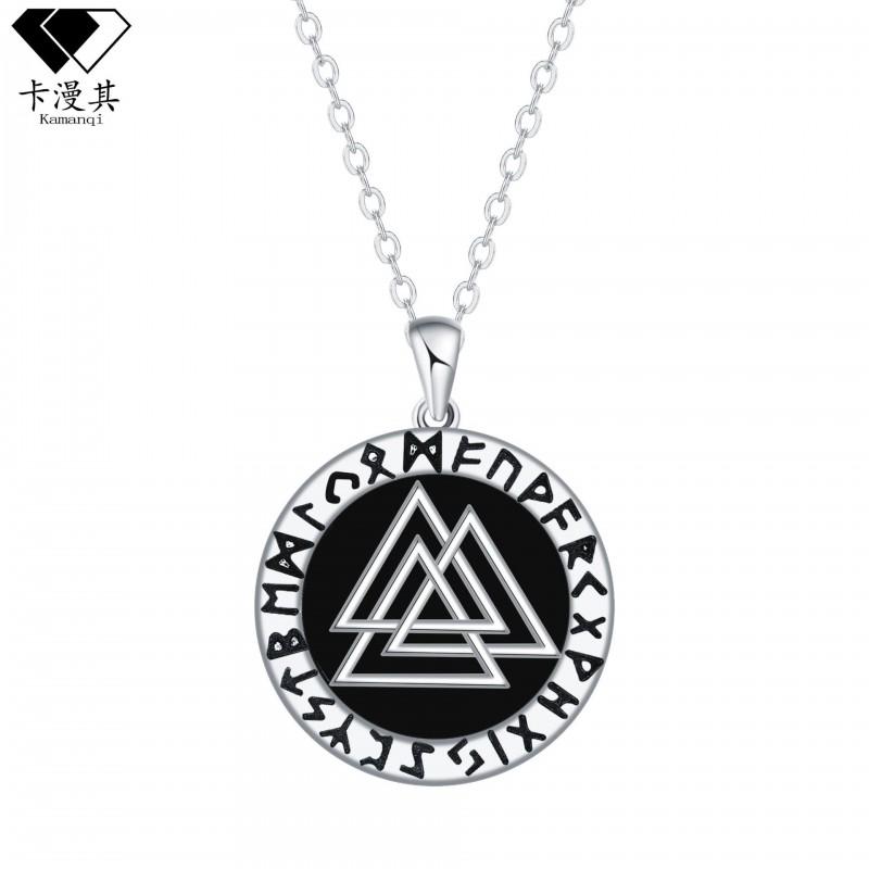 Geometric Viking Triangle Pendant Necklace Women Copper Cross Chain Choker Minimalist Ins Style Daily Wear Black