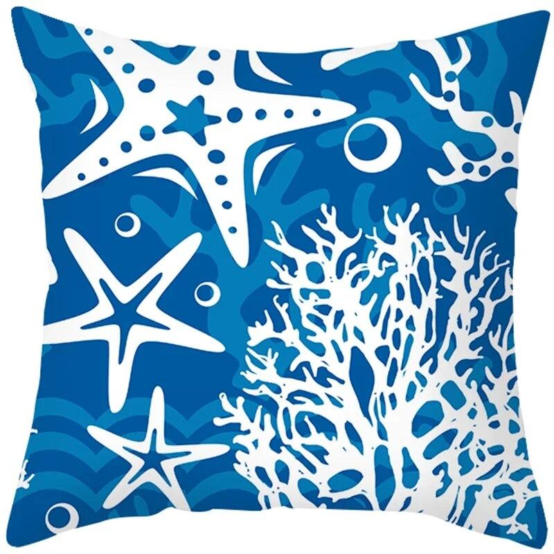 Sea Life Throw Pillow Office Sofa   Spring Home Decor Case Square Blue  Cushion Cover