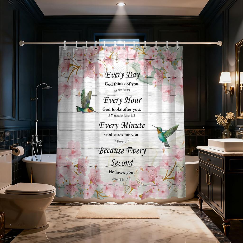1Pc Hummingbird Flower Printed Waterproof Bathroom Partition Privacy Shower Curtain 12 Hooks Multiple Sizes Machine Washable