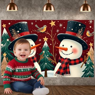Snowman Display Christmas Tree Pattern Christmas Banner Holiday Background Snowman Design Xmas Banner For Family Gathering Photo