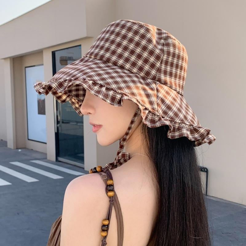 Stylish Unisex Wide Brims Sun Hat With Classical Checkered Pattern Fisherman Hat For Outdoor Activity And Daily Wear