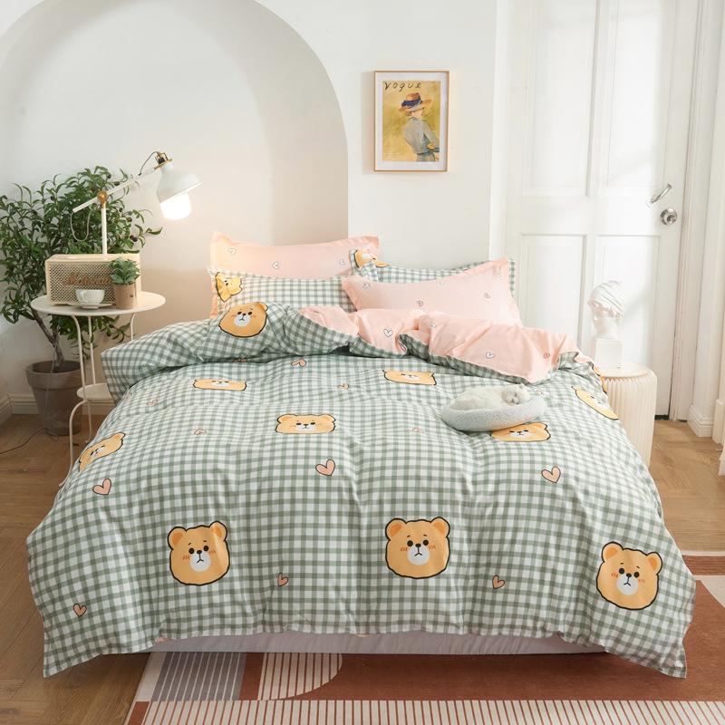 Medvilninis patalynės komplektas, 4 vnt. su užvalkalu, pagalvės užvalkalu Vaikams Pastoracinės gėlės patalynės komplektas su labai didele lova, dviejų lovų