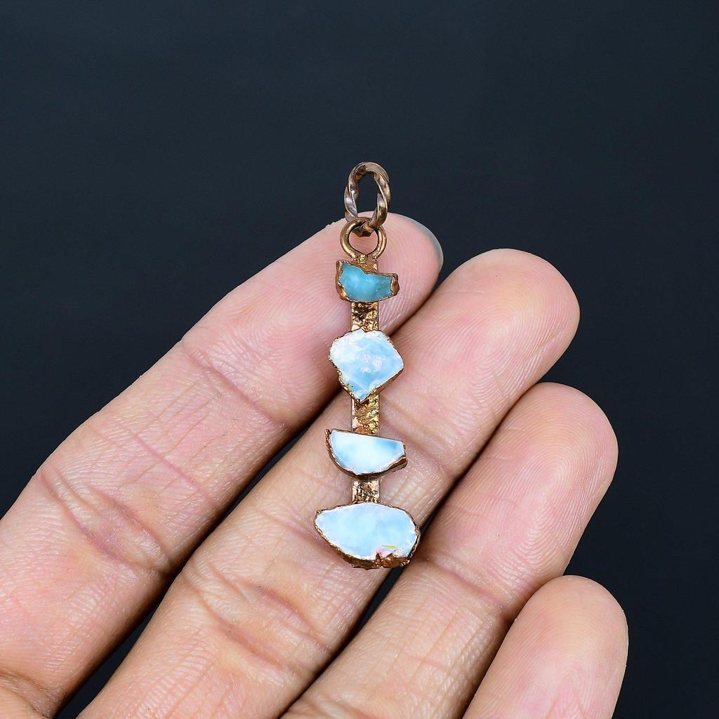 Larimar Pendant Gemstone Jewelry, Copper Electroformed Pendant, Handmade Jewelry Birthstone Pendant, Gift For Him