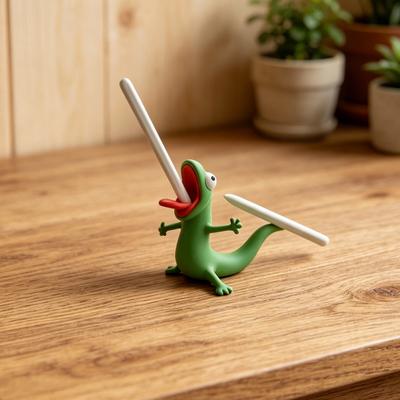 3D Printed Gecko Pen Holder Funny Lizard Pencil Display Stand Cute Small Animal Desk Organizer for Home Office School