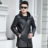 Spring New Leather Jacket for Men, Medium-length Hooded Windbreaker, Korean Style Trendy and Handsome Motorcycle Leather Jacket