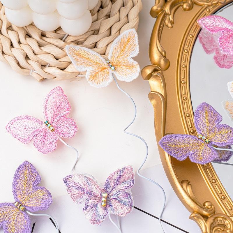 5pcs Mother's Day Embroidered Butterfly Cake Picks Birthday Dessert Table Baking Decoration Accessories