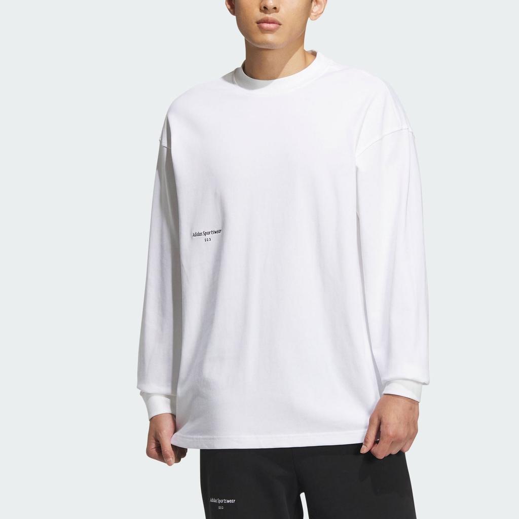 Adidas Letter Print Casual Sports Round Neck Long Sleeve T-Shirt Men Tops White IZ1595