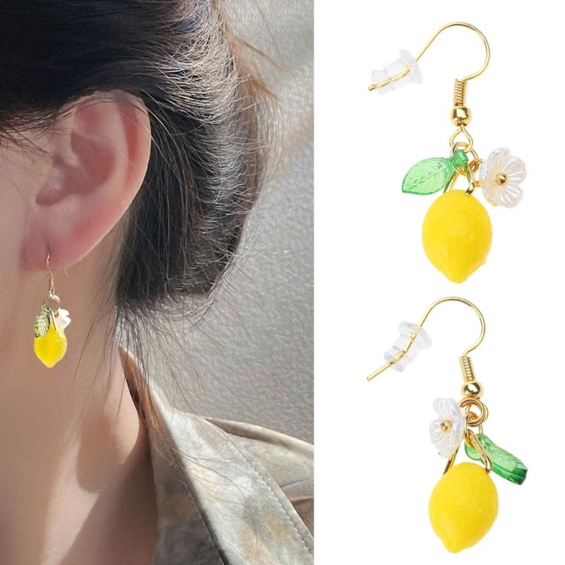1Pair Creative Design Cute Glass Lemon Drop Earrings Holiday Gift For Girls For Summer Vacation Fruits Ear Hooks Drop Earring