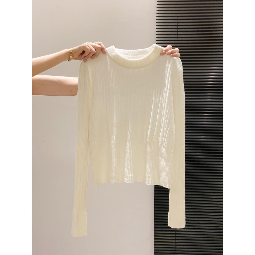 High-end pit strip slim-fitting short knitted sweater autumn and winter shoulder waist soft waxy sweater women's top with bottoming shirt inside