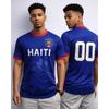 2026 Summer New Men's Blue Haiti 3D Print Ringer Short Sleeve Soccer Jersey T-shirt Suitable for Daily and Training Wear