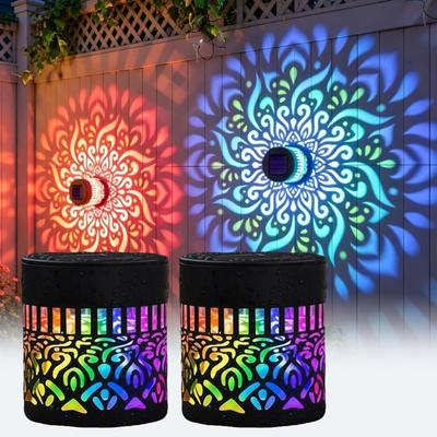 2026 New Solar Mandala Wall Lights Outdoor, 7-Color Changing Projection Fence Lamp, Weather-Resistant Metal Decorative Light