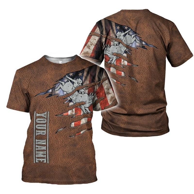 Bull Rider Graphic T Shirt for Men Top Tee Shirts Harajuku Fashion 3D Cowboy Riding Printed T-shirt Womens Clothing Short Sleeve