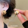 Gold crushed ice ice flash hemisphere stud earrings women's light luxury high-end temperament earrings retro heavy industry gold earrings