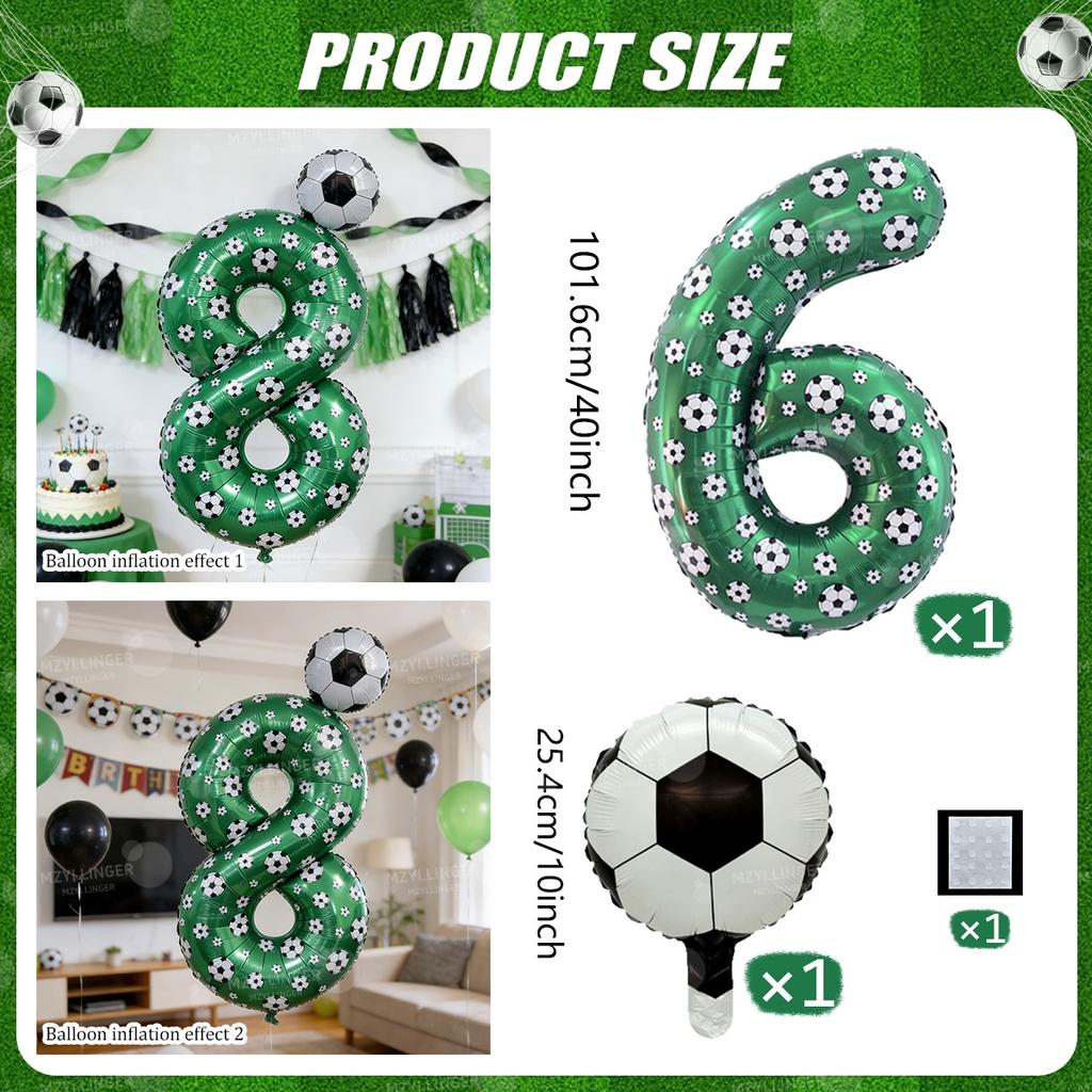 Football print number balloon set 0-9 mini football aluminum film balloons for birthday parties, anniversaries, event decoration