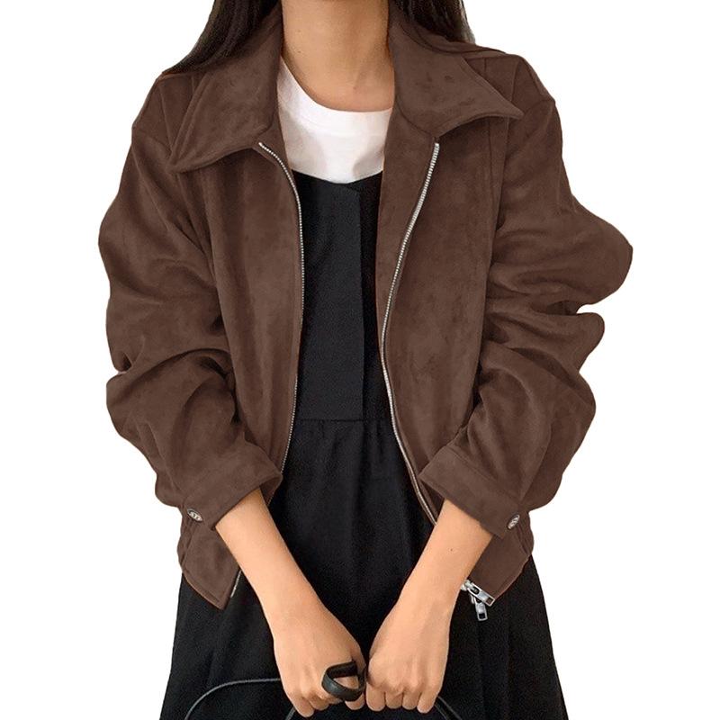 Autumn New Retro Brown Jacket Coat Handsome Trendy Fashion Short Jacket Women