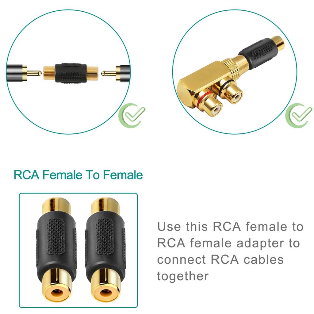 Xiatiaosann RCA Splitter RCA Male To 2 RCA Female Audio for Stereo Audio Phono Right Angle Jack for DVD Amplifier Speakers Car Set of 2 2-Way Adapter,
