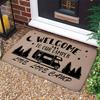 Welcome To Our Camper Doormat Live Love Camp Quote RV Print Entry Mat Brown Outdoor Floor Rug for Camping RV Porch
