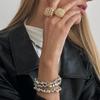 Stylová kovová čtvercová dutá pletená sada prstenů s geometrickým otevřeným designem citlivým na vítr