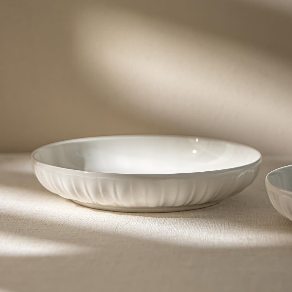 Pure White Plate Household Vegetable Plate Deep Plate High-End Ceramic Plate Simple Tableware Round Plate