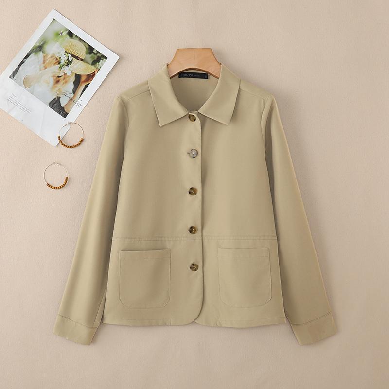 

ZANZEA Женская повседневная блузка с отложным воротником и длинными рукавами 4XL абрикосовый