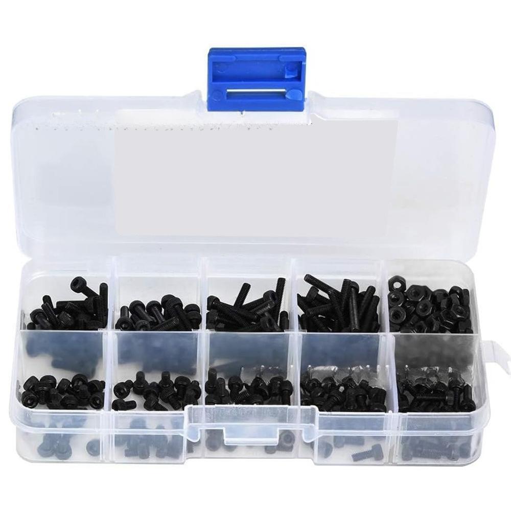 300Pcs Boxed Grade 12.9 Black Alloy Socket Head Cap Screw with Nut M2.5 Assortment Kit