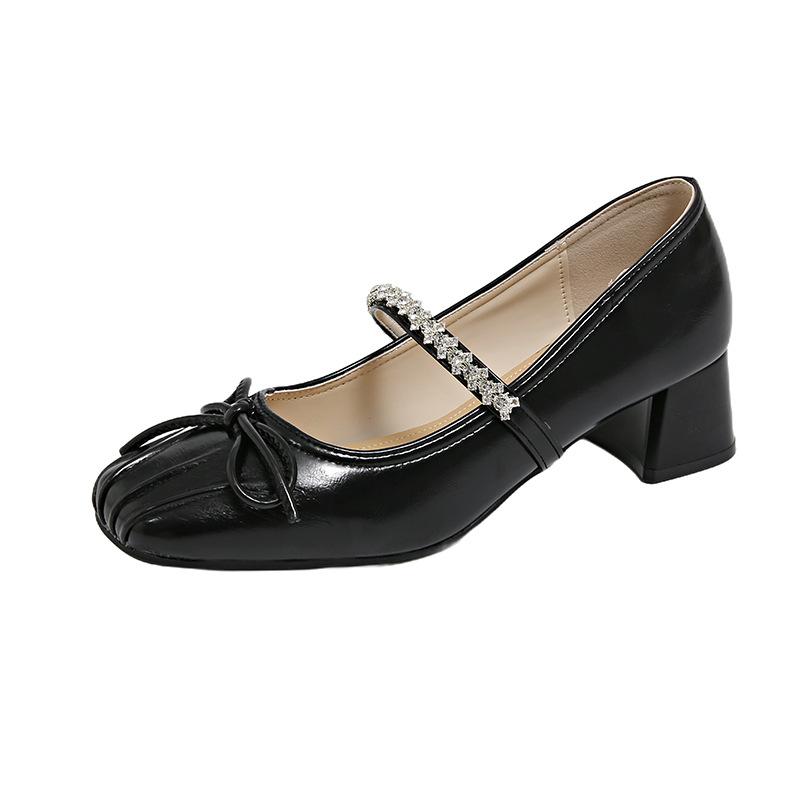 

Обувь на высоком каблуке Мэри Джейн с квадратным носком, толстым каблуком, стразами и китайским бантом для женщин, юбка ципао 42 чёрный