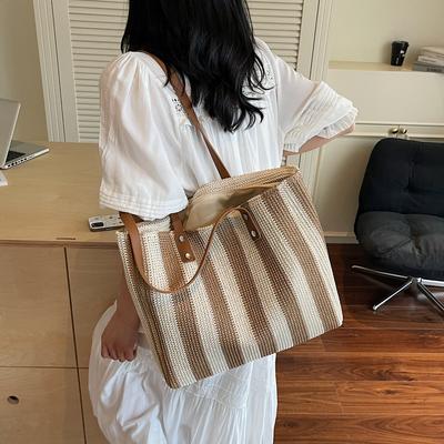 Foreign Gas Bag Women's Bag 2025 New Korean Version Contrasting Color Vertical Stripe Underarm Tote Bag Fashionable Shoulder Bag