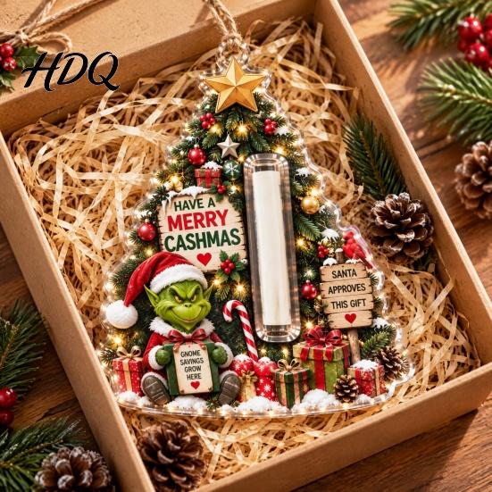 Christmas Tree Decoration with Money Clip Cash Gift Ornament 2D Acrylic Green Elf Card Decoration Personalized for Teenagers Xmas Hanging