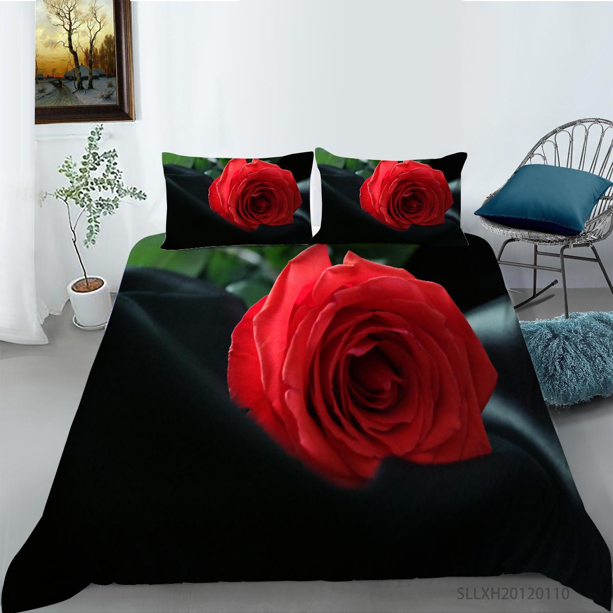

Комплект постельного белья с 3D романтической розой, женское пуховое одеяло и наволочка, 2/3 шт., пододеяльник для девочек-подростков, DE135 * 200, полноразмерный чехол с цветочным узором AU Double 180x210cm