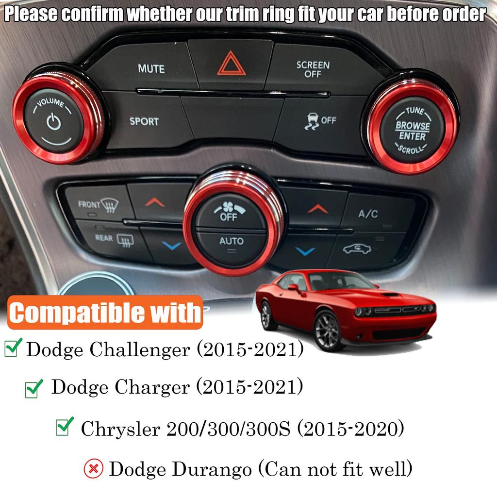 for Dodge Challenger Charger (2015-2021) AC Climate Control Knob Cover Auto Volume Tune Switch CD Button Trim Compatible for Chrysler 300 300s