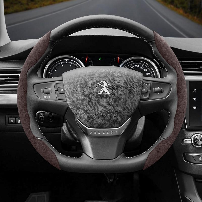 bpzsw1 Suitable for Peugeot Anti-Slip Buckle Segmented Suede Steering Wheel Cover Suitable for 206 208 3008 308 207 307 2008 508 5008 407 107 Partner