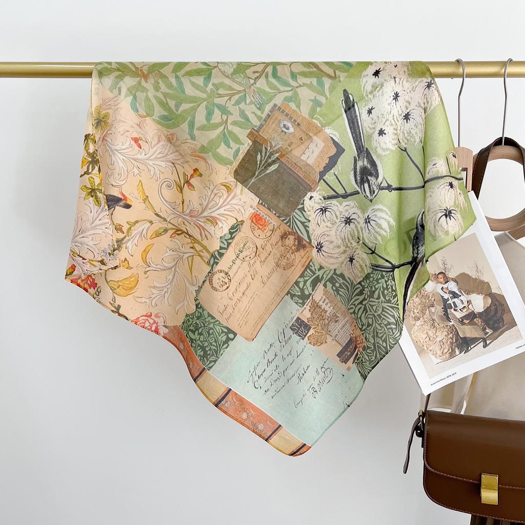 Literature And Art Blended Mulberry Silk Small Square Scarf Summer Versatile Multi-Functional Decorative Bag Head Headband High-End Scarf