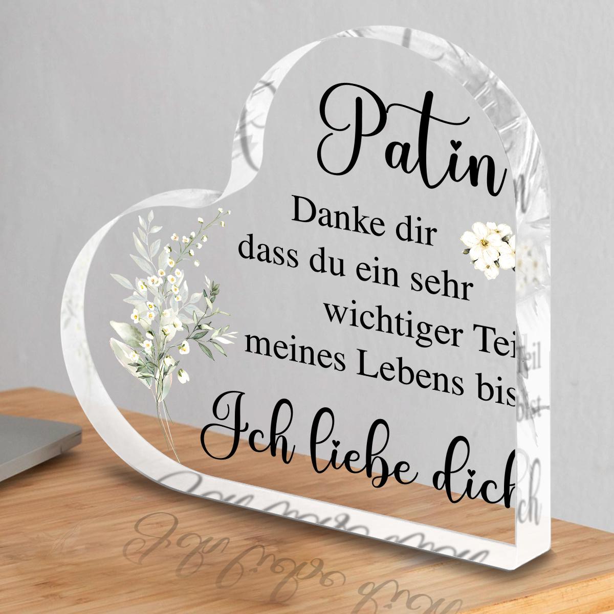 Heart-Shaped Plaque - German Godmother Keepsake with Patin , Elegant Birthday/Anniversary/Christmas Gift for Godmother, stepgrandmother, Mentor - Tab 10*10cm