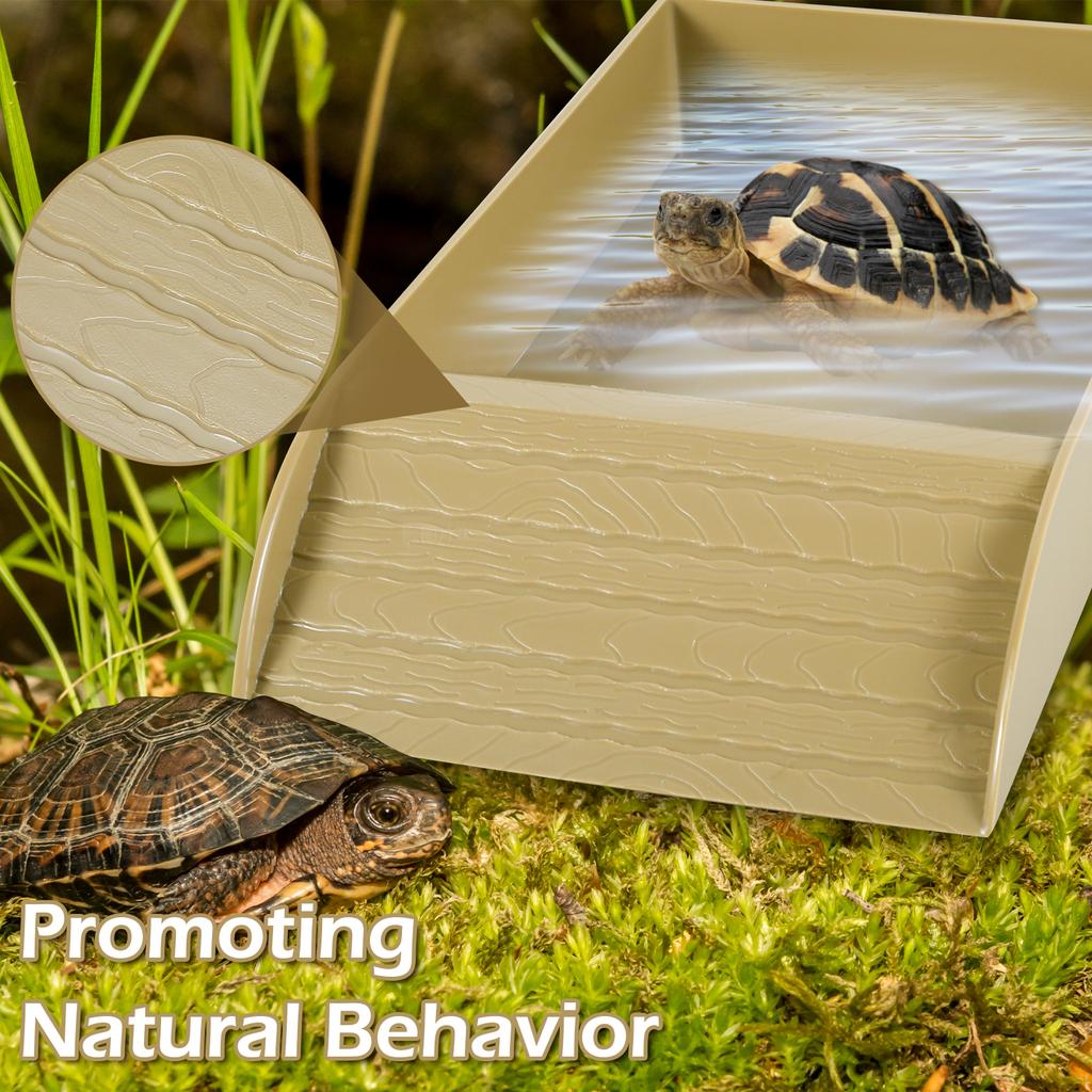 Tortoise Food Dish Plastic Turtle Food and Water Bowl Tortoise Habitat Accessory with Anti-Slip Ramp Turtle Reptile Bathing Pool