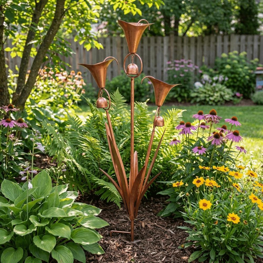 Weatherproof Metal Floral Garden Stake Handcrafted Three Calla Lilies Sculpture Patio