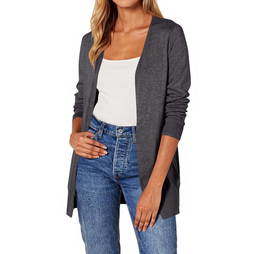 Women‘s Round Neck Long Sleeve Lace-Up Fitted Cardigan Coat