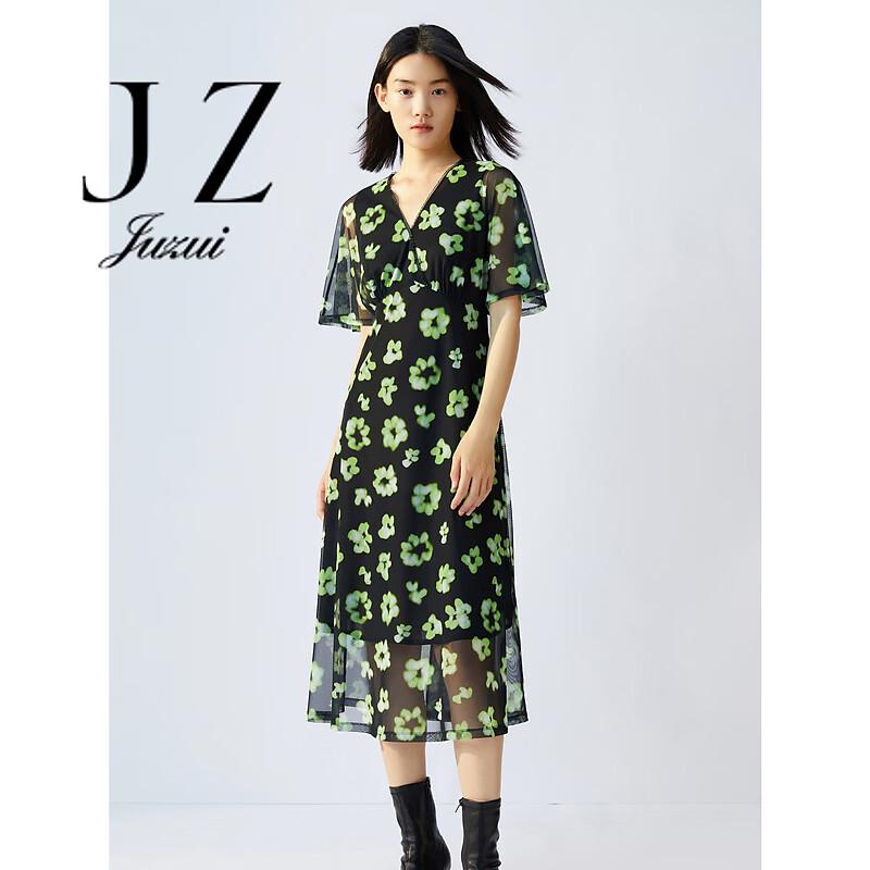JUZUI Floral V-Neck Flowy A-Line Dress L