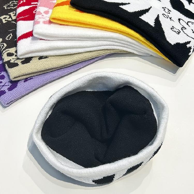 Handmade Crochet Hat Girl Skull Hat Double Side Jacquard Beanies Warm Skull Caps