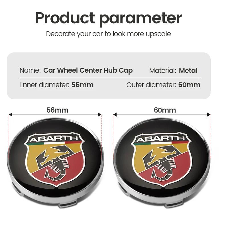 4Pcs 56mm 60mm Car Wheel Hub Center Cap For FIAT Abarth 500 Pulse Panda Tipo Strada 600 500L Rim Cover Emblem Stickers Accessory