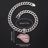 Colorful Diamond Lip Bite Pendant Hip Hop Cuban Chain Necklace