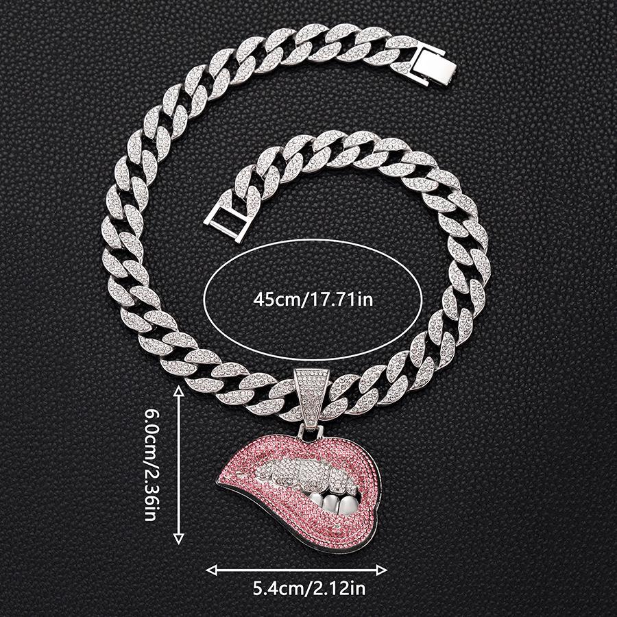 Colorful Diamond Lip Bite Pendant Hip Hop Cuban Chain Necklace