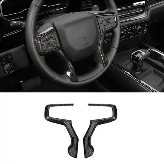 Black Wood Grain Steering Wheel Cover Trim Frame For Chevy Silverado 1500 +