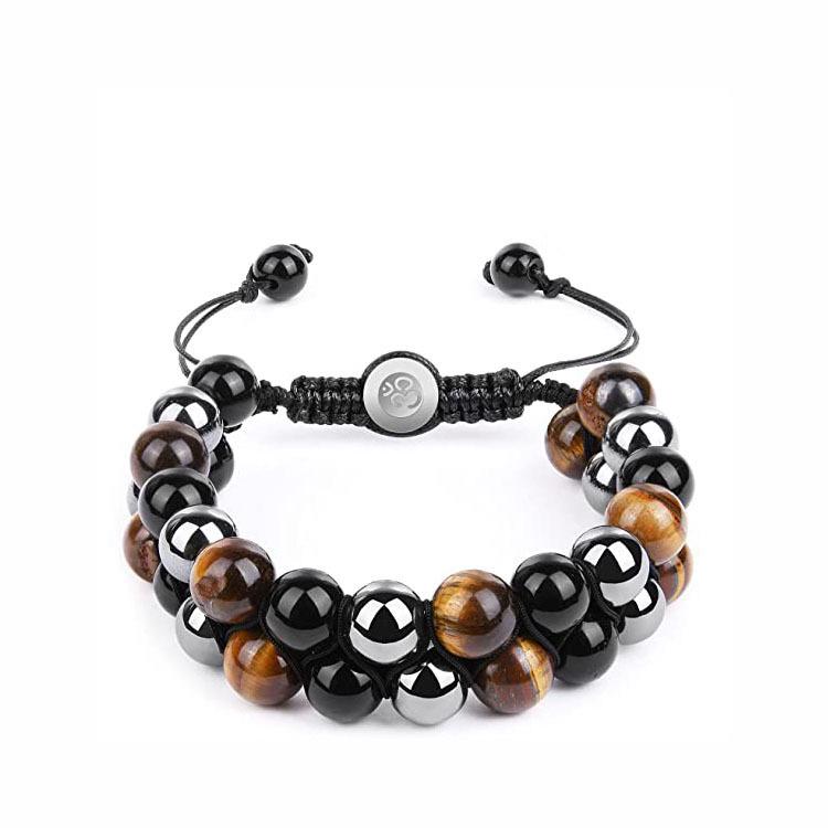 Men’s Double Layer Braided Blue Tiger Eye Beaded Bracelet