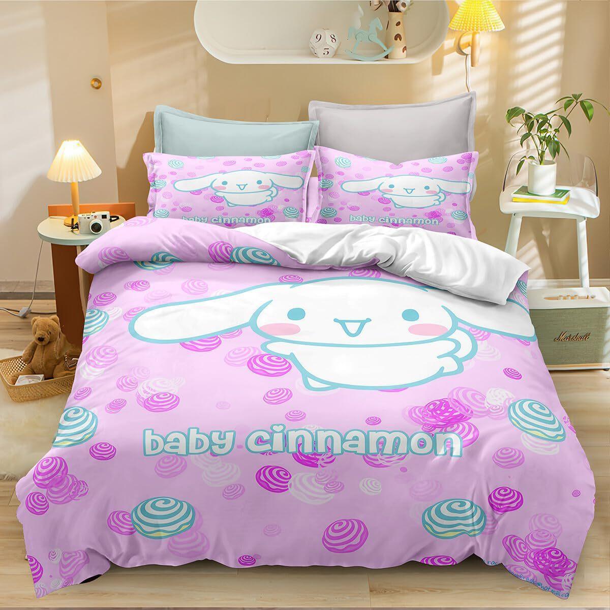 

Милі постільні комплекти Cinnamoroll Ковдра Квілт Покривало на ліжко Підковдра Наволочка Набори з 2-3 предметів Дитячий Дорослий розмір Домашній декор AU Double180x210cm