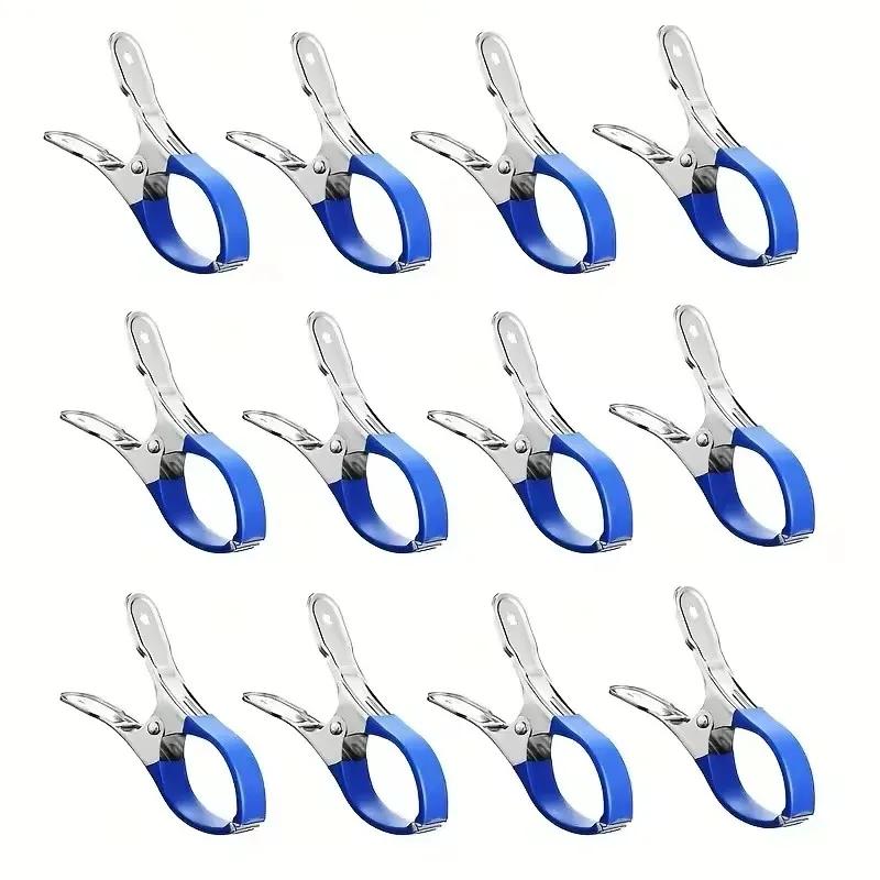 6/12PCS Stainless Steel Pool Cover Clips With Plastic Handles Windproof Scratch-Resistant Spring Clips Organization Tools