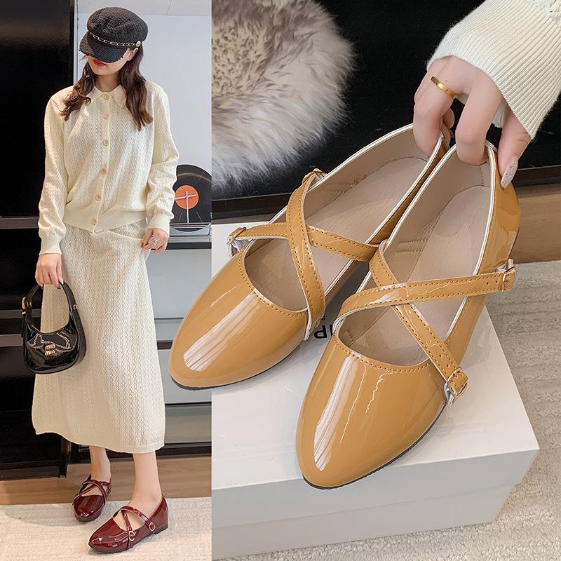 Korean version of square head French cross buckle Mary Jane single shoes women's new low-heeled soft-soled light-mouth small leather shoes